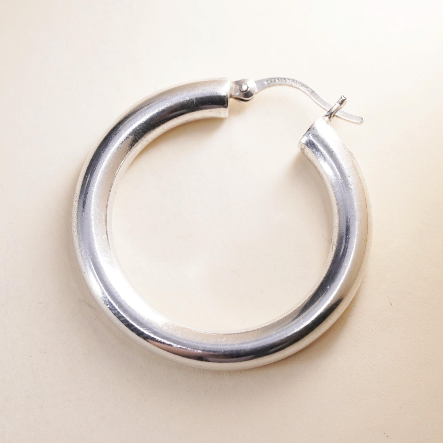 1.25", VTG sterling silver loop single earring, bold minimalist primitive hoop