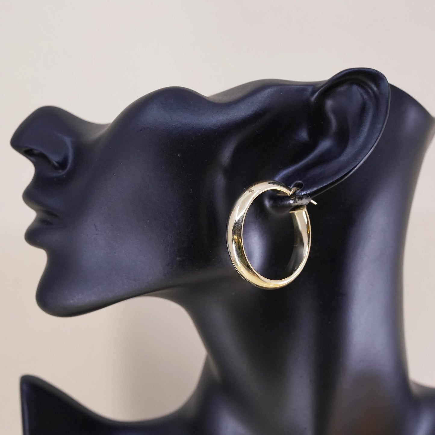 1.5", Vintage Dyadema yellow gold over sterling silver loop earrings, hoops