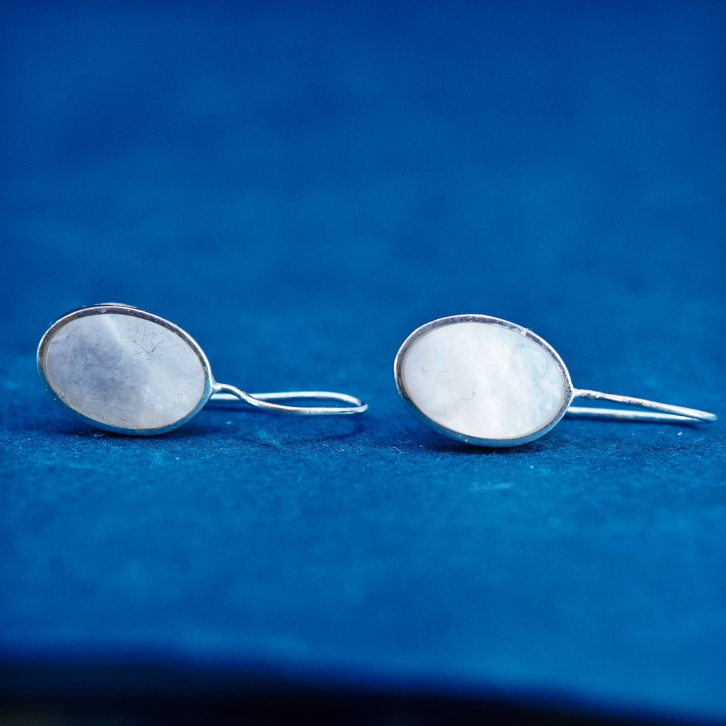 sterling silver handmade earrings, 925 oval drops with mother of pearl inlay