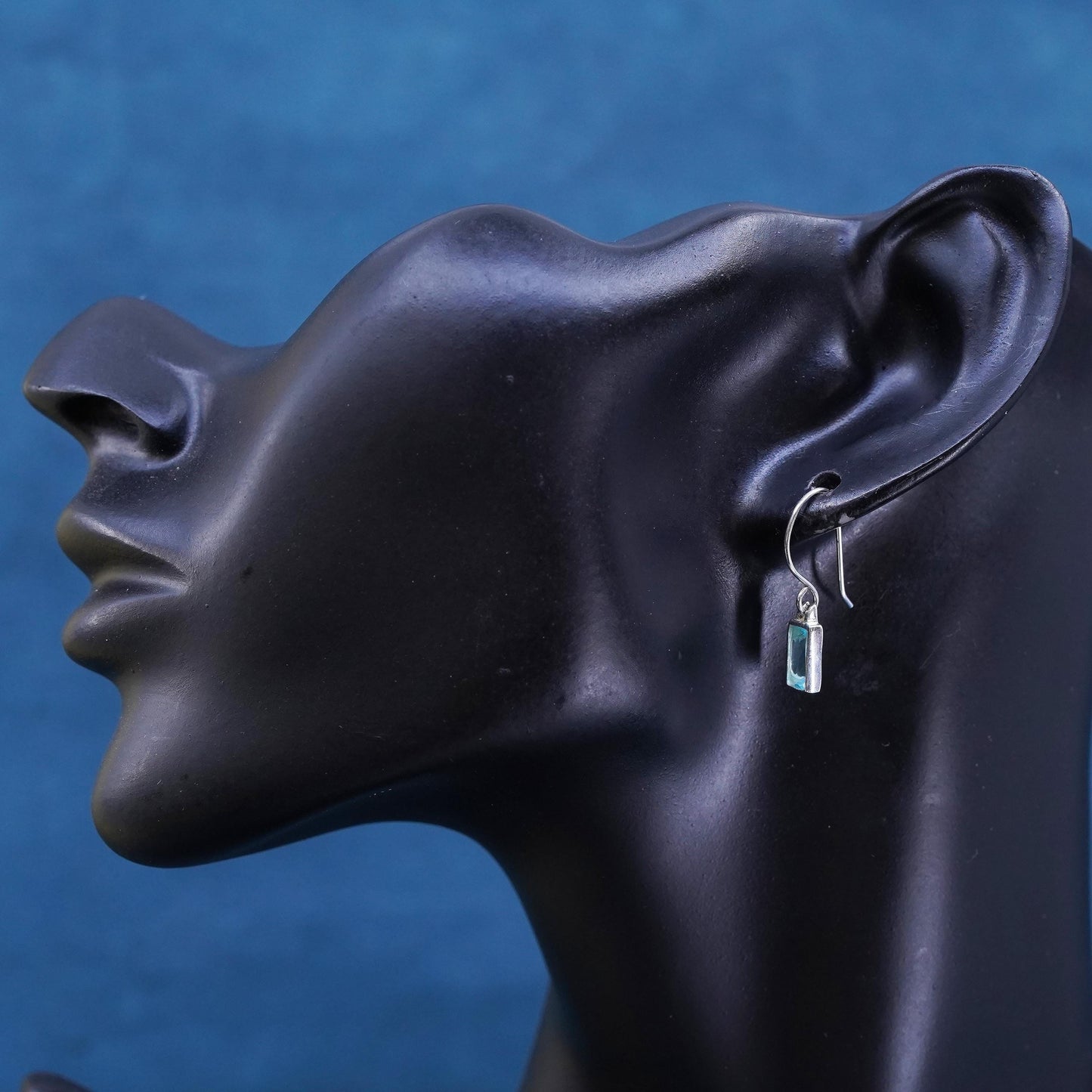 Vintage sterling 925 silver handmade earrings with blue Crystal