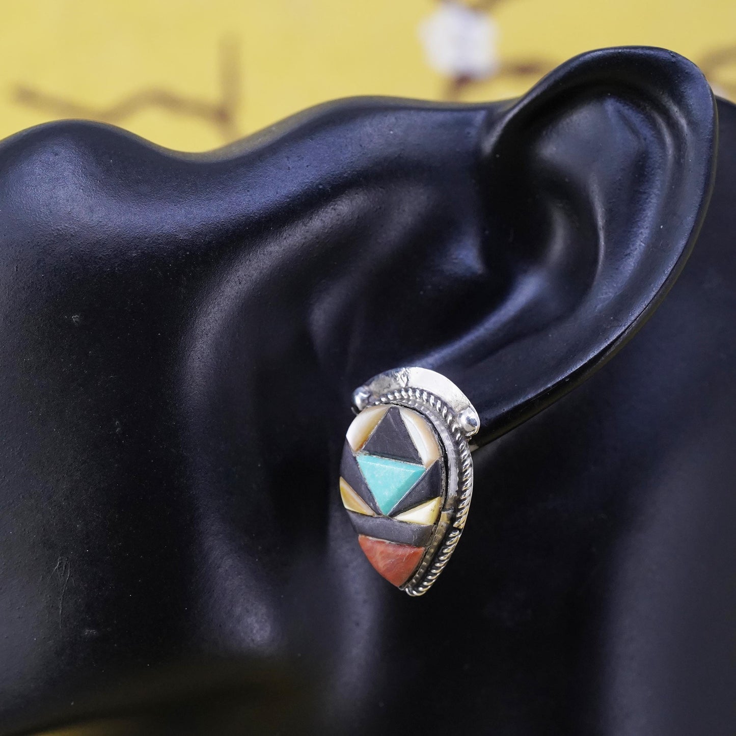 Native American Sterling 925 silver teardrop studs earrings turquoise coral