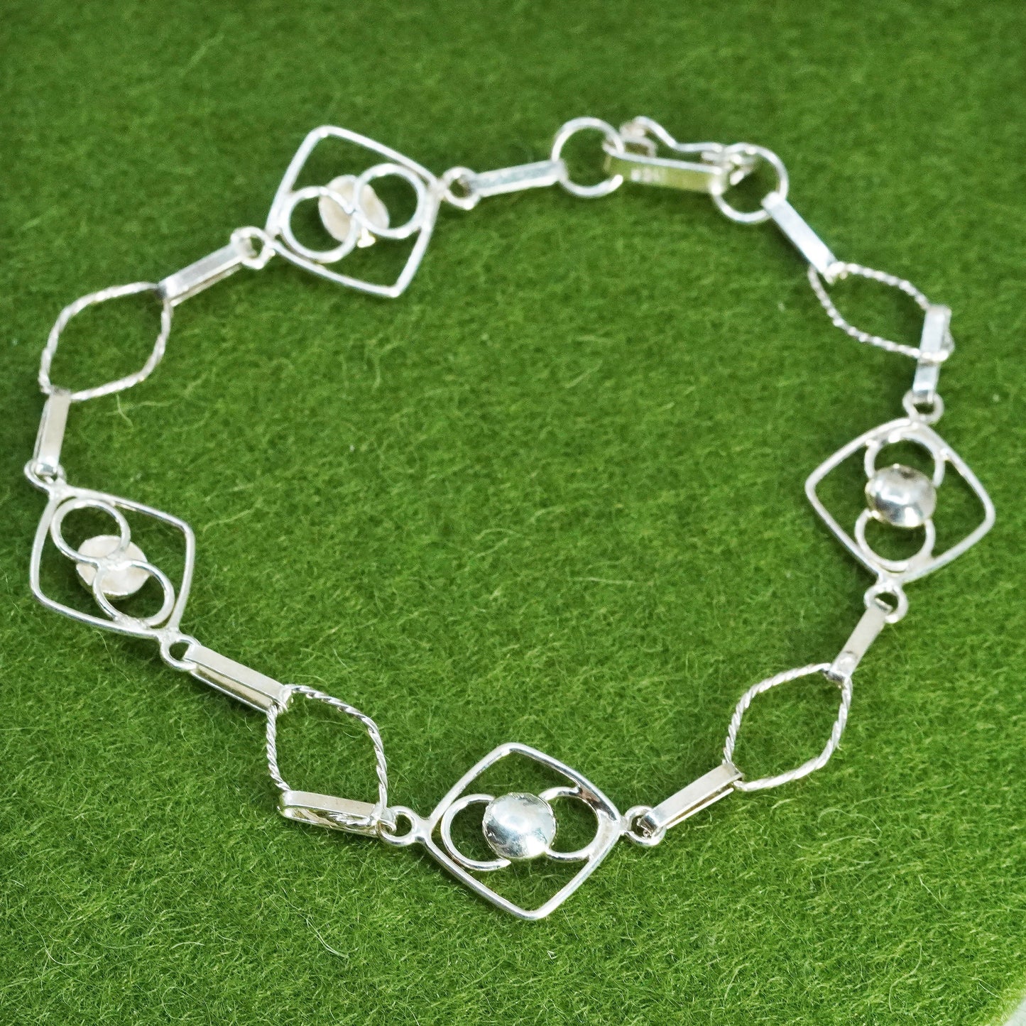 7.25”, Vintage sterling silver bracelet, handmade fine 950 silver chain
