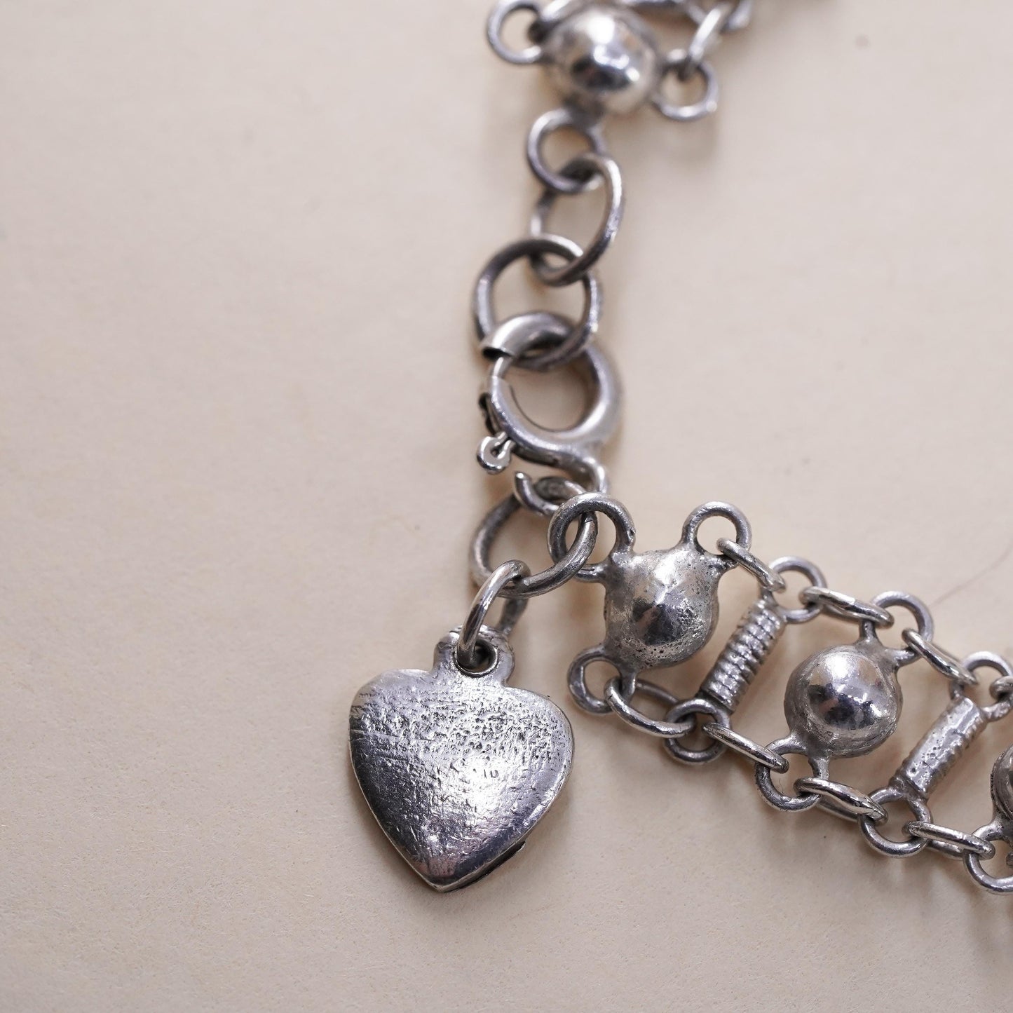 7.5”, Vintage sterling silver handmade bracelet, 925 snake chain with 3mm beads