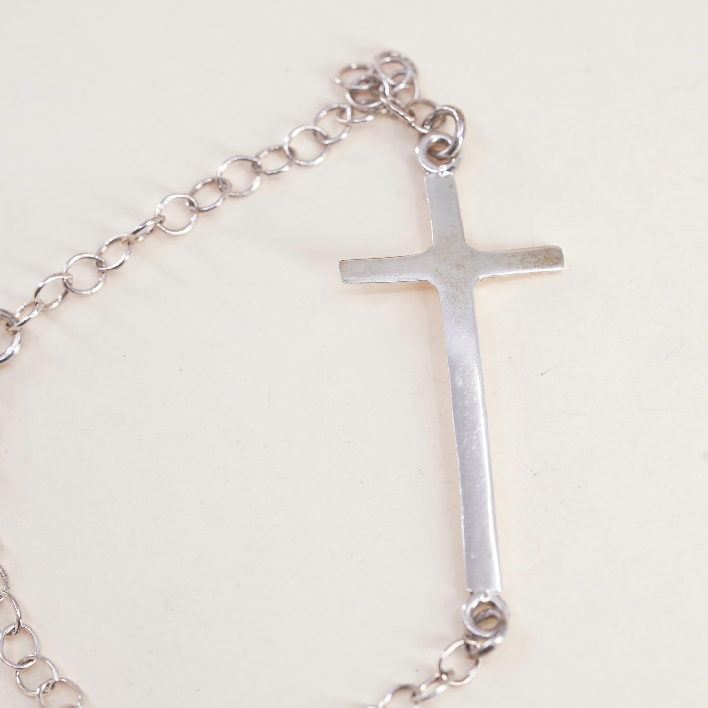 7.25”, Vintage sterling silver handmade bracelet, Italy 925 circle chain cross