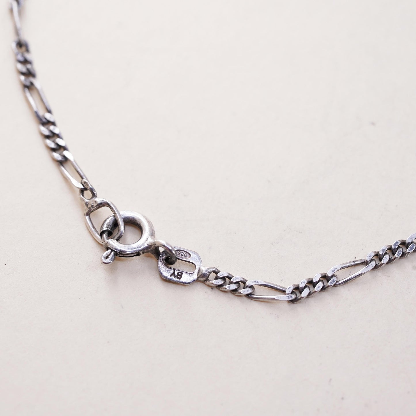 7” 1.6mm, Vintage sterling 925 silver bracelet, Italy figaro chain
