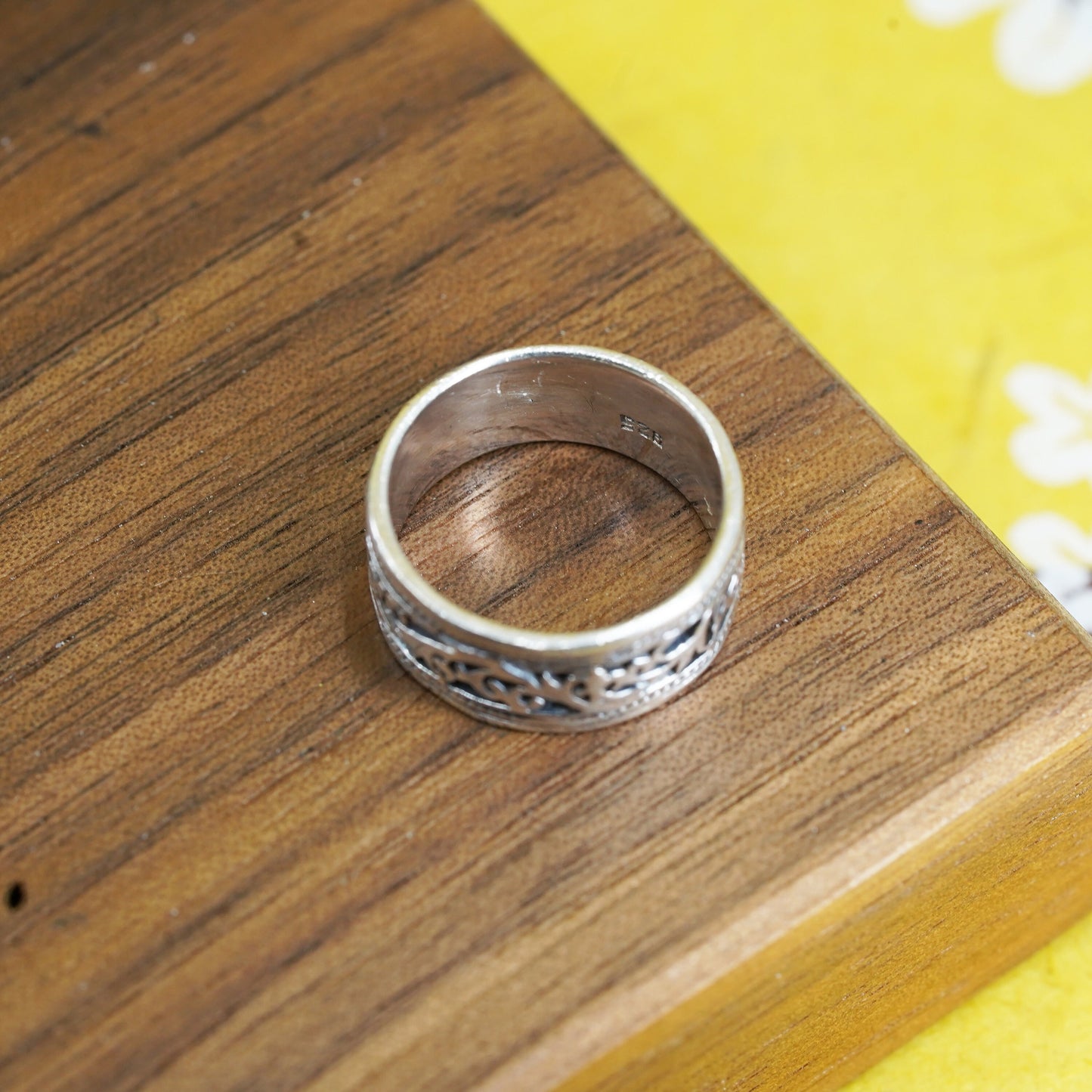 Size 4.75, vintage sterling silver handmade ring, 925 stackable patterned band