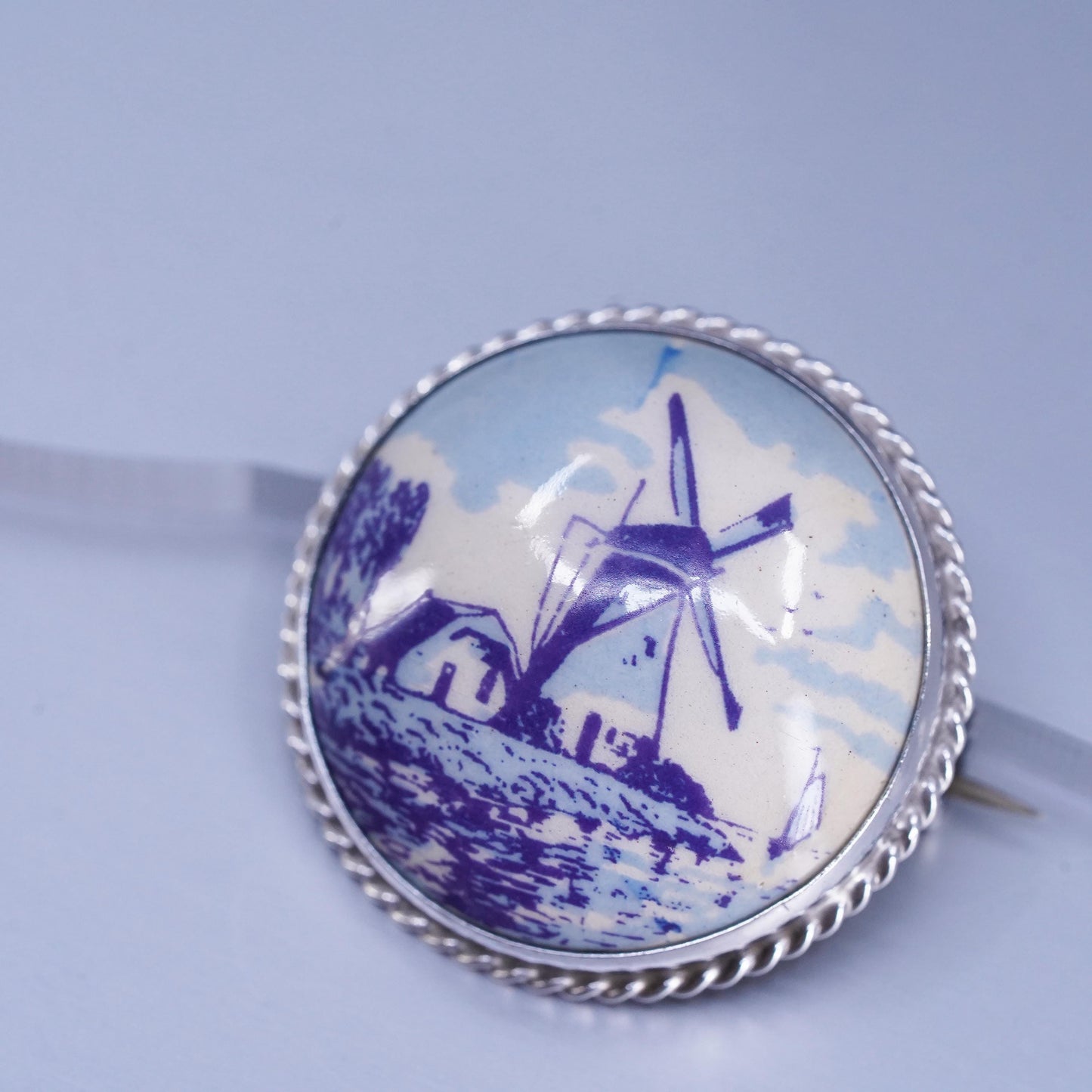 Vintage sterling silver handmade flower brooch, 925 Holland windmill pin