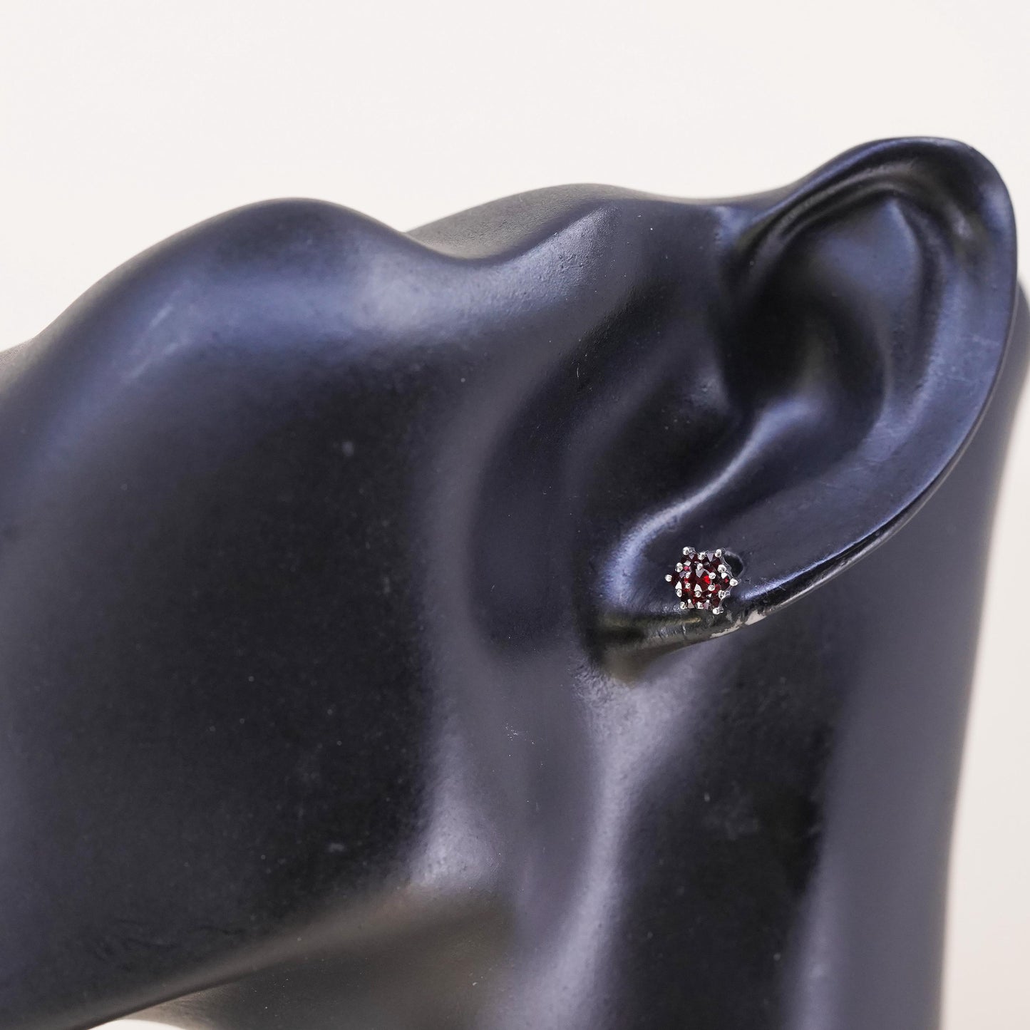 Vintage handmade single earring. Sterling 925 silver stud with Ruby