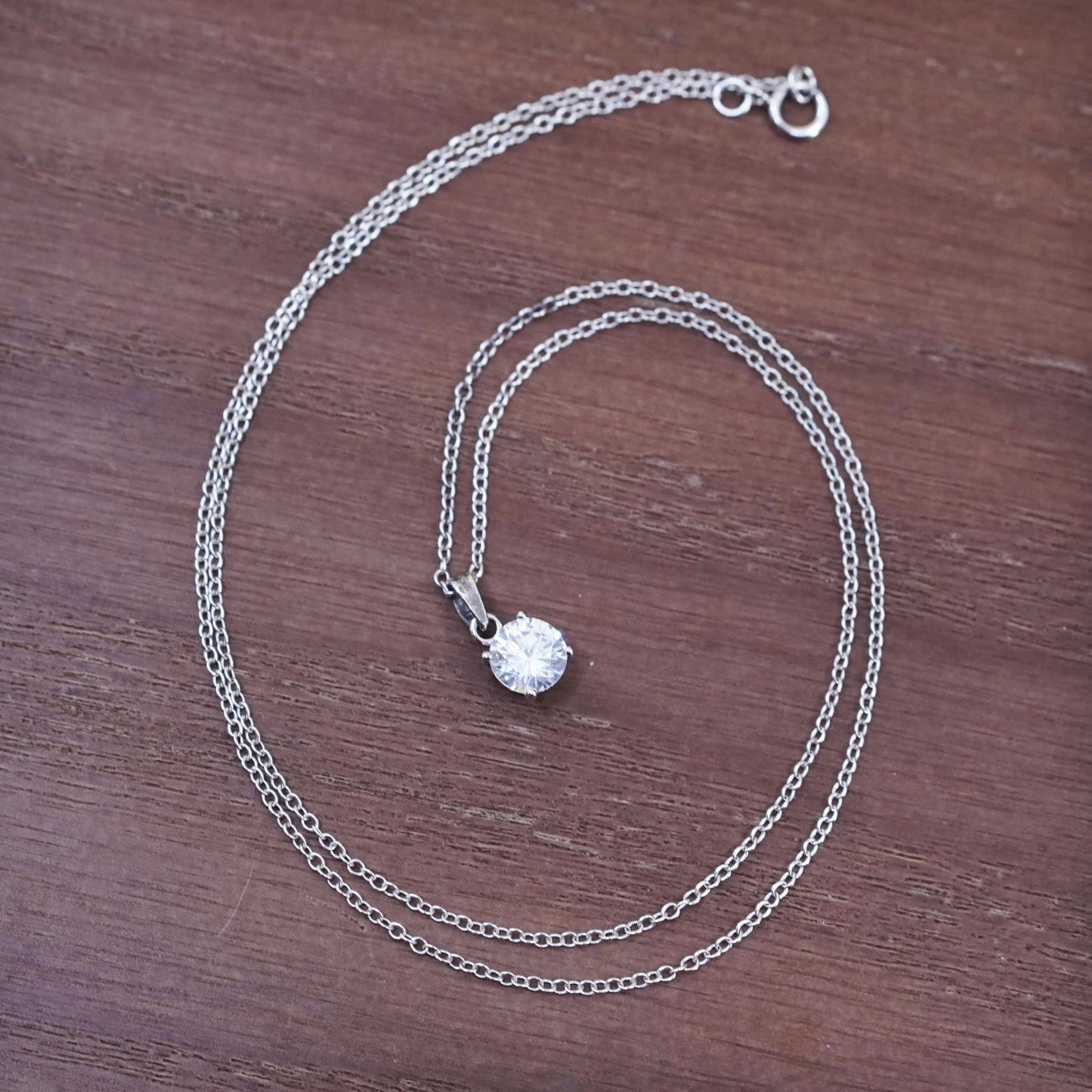 18”, 1mm, vintage Sterling silver necklace, 925 circle chain with Cz pendant