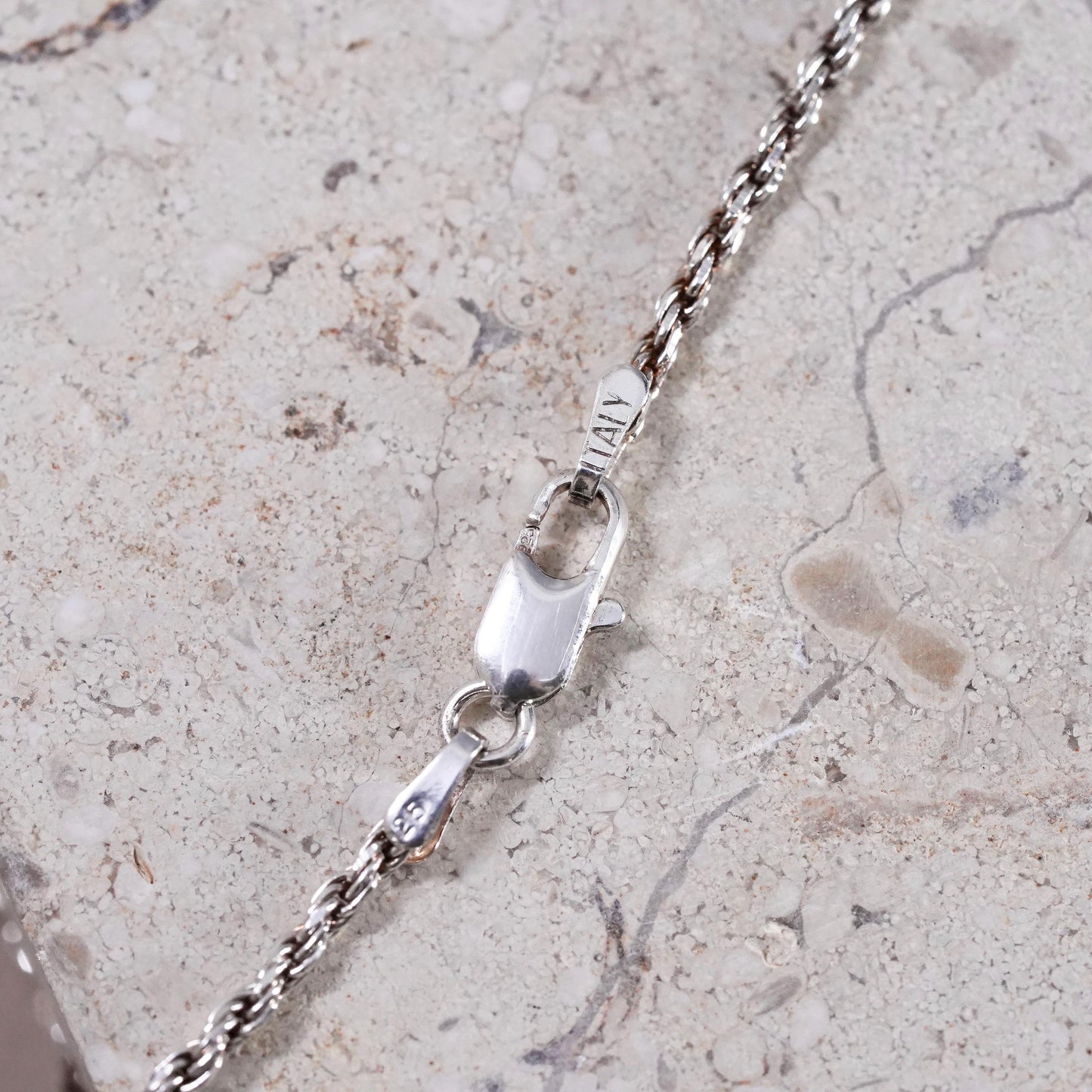 16”, 2mm, vintage Sterling silver handmade necklace, 925 diamond cut rope chain