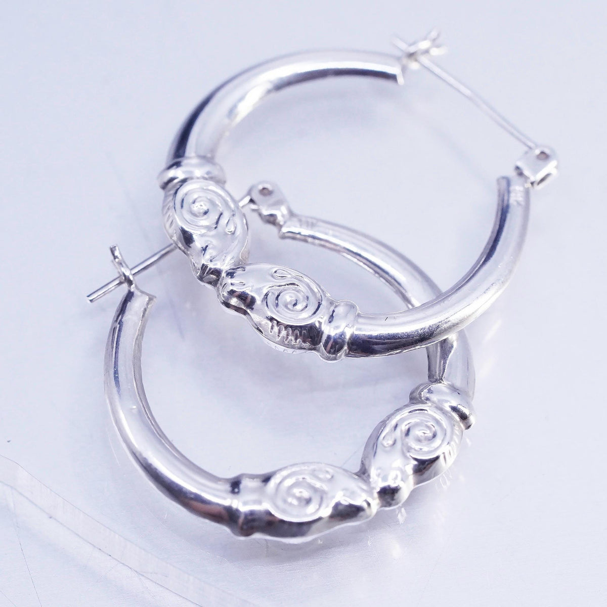 1" Sterling Silver Earrings, Spiral Swirl 925 Hoops, Ornate Tribal sheephead