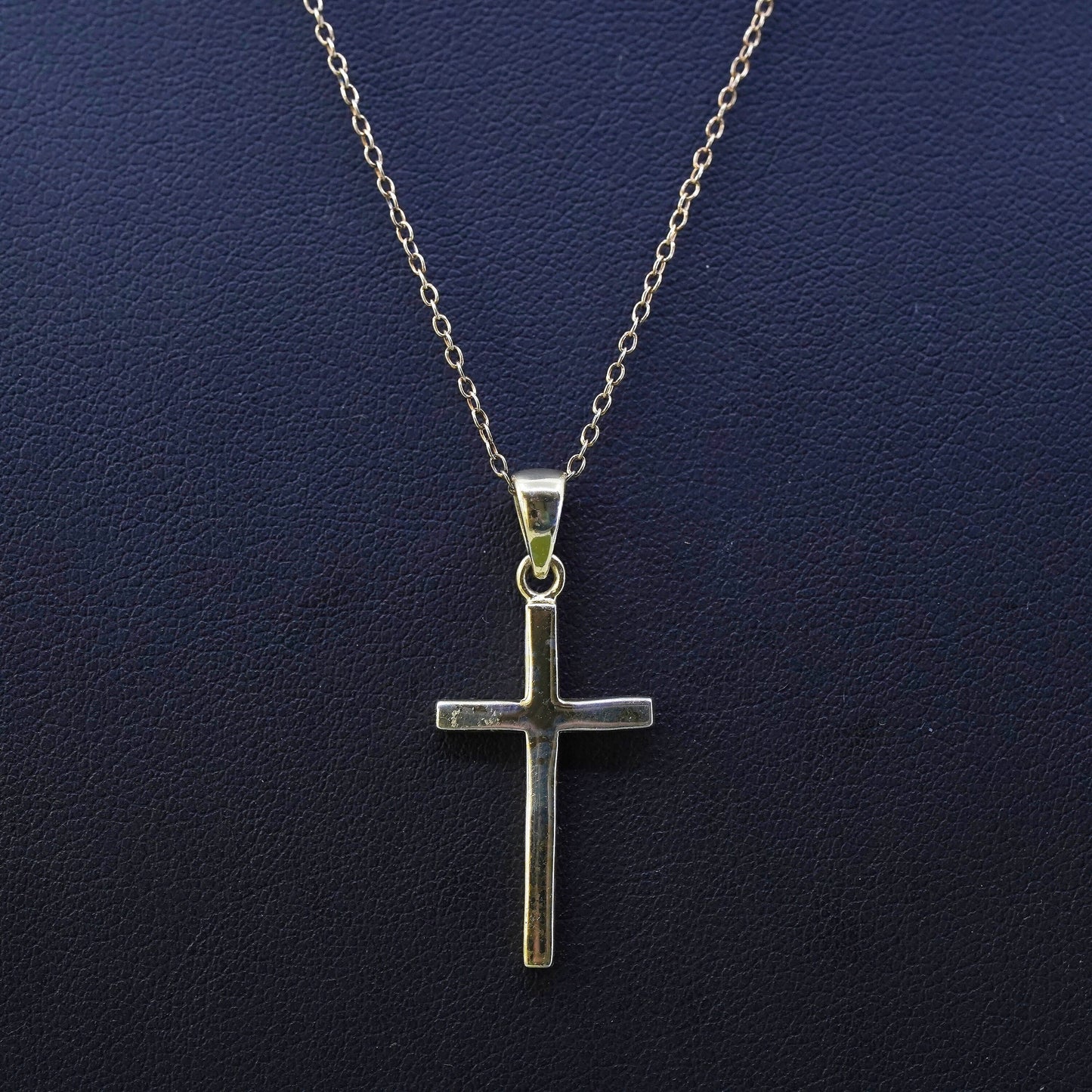 18”, vermeil yellow gold Sterling silver necklace, 925 circle chain cross