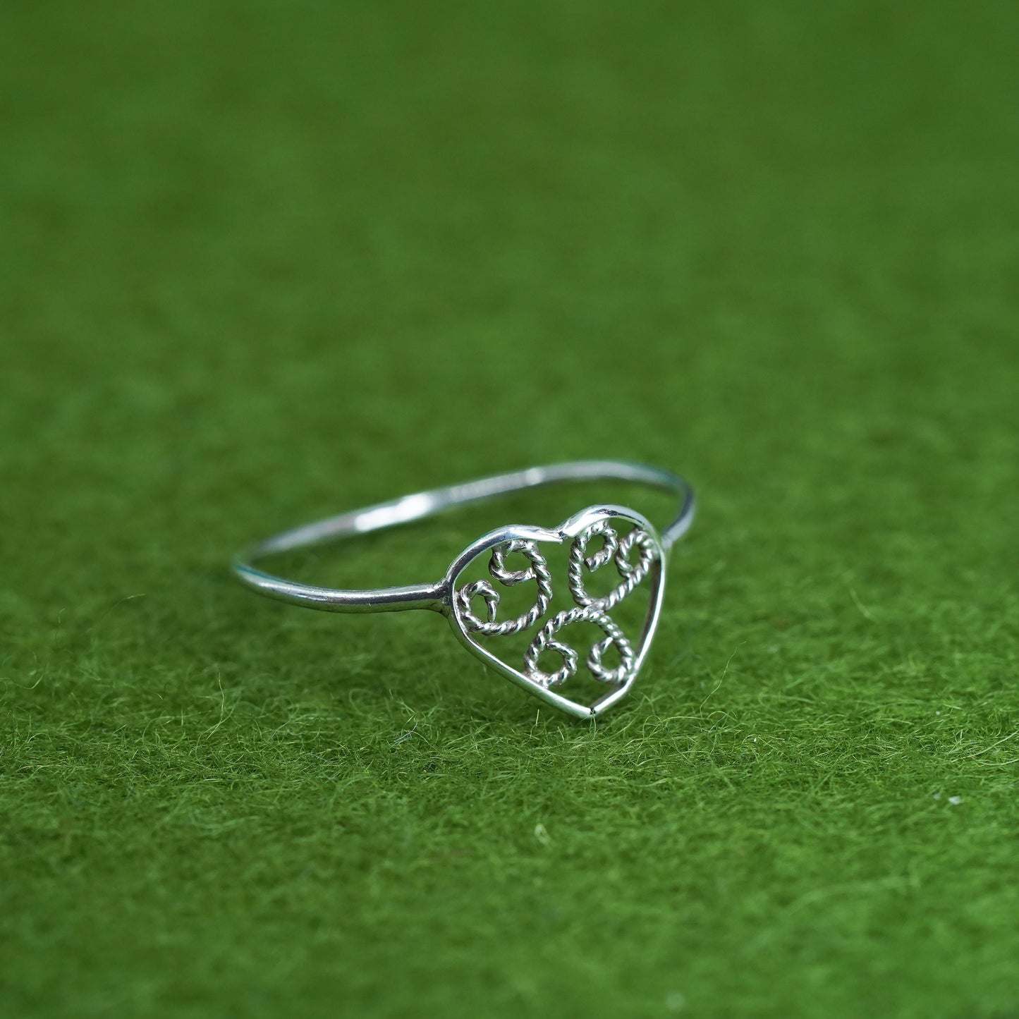 Size 5.5, Vintage sterling silver handmade wired ring, 925 filigree heart band