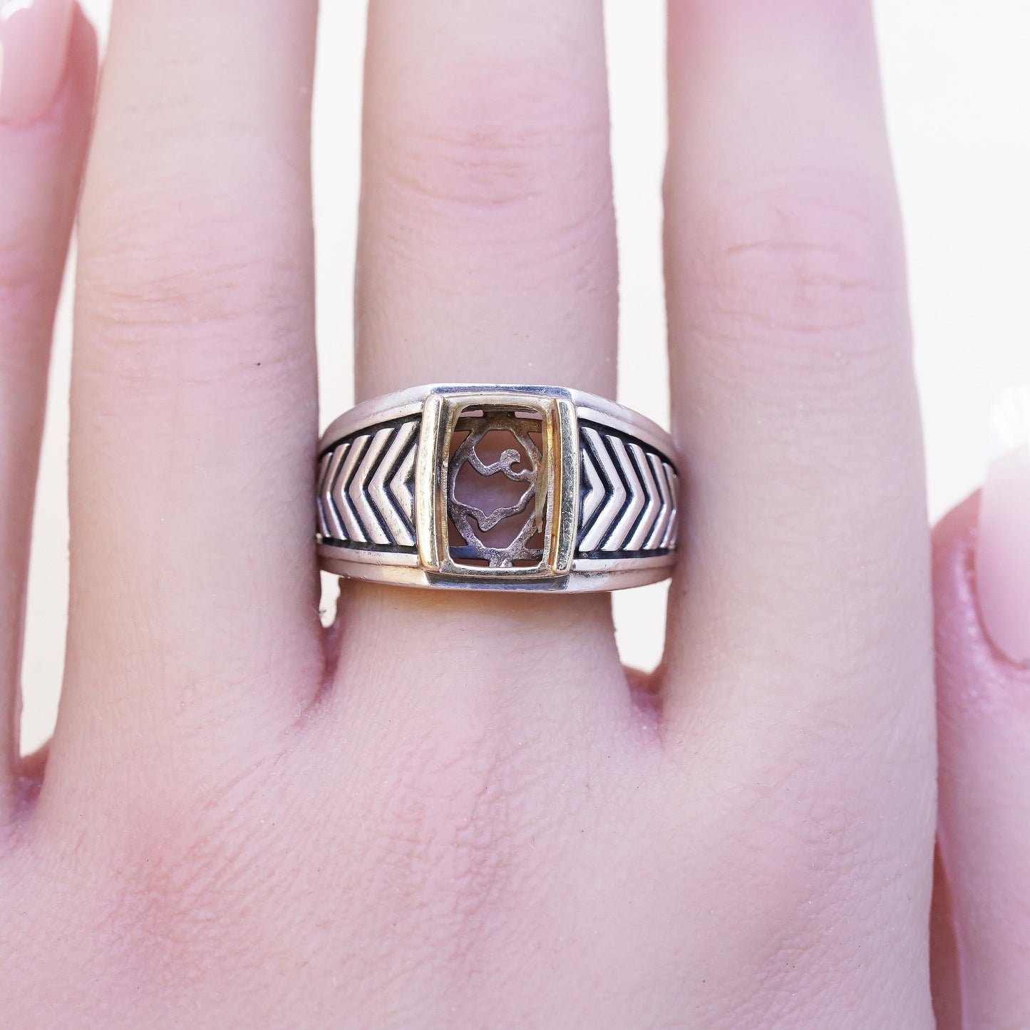 Size 10, Vintage EFFY 925 Sterling Silver 14K Gold Wide Ring | Two Tone Band