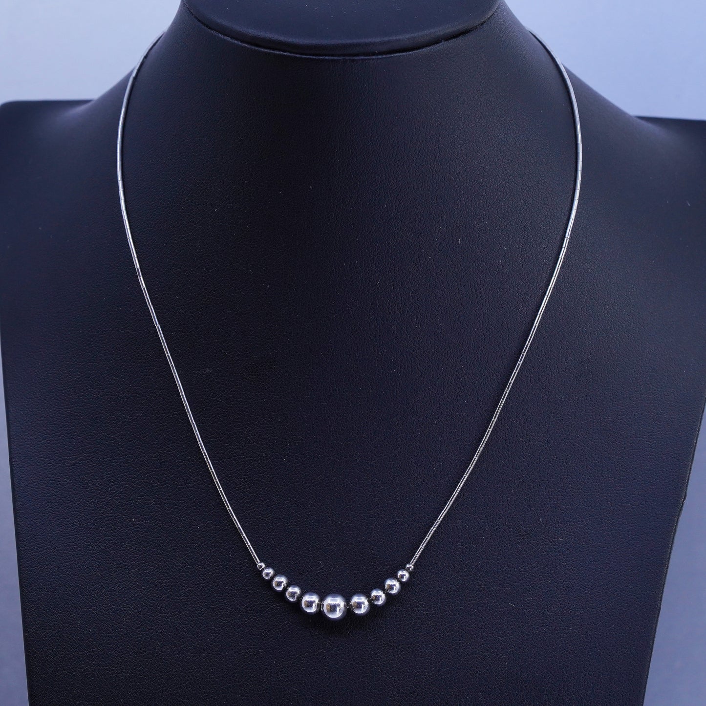 16”, vintage southwestern Sterling 925 silver handmade graduated bead necklace