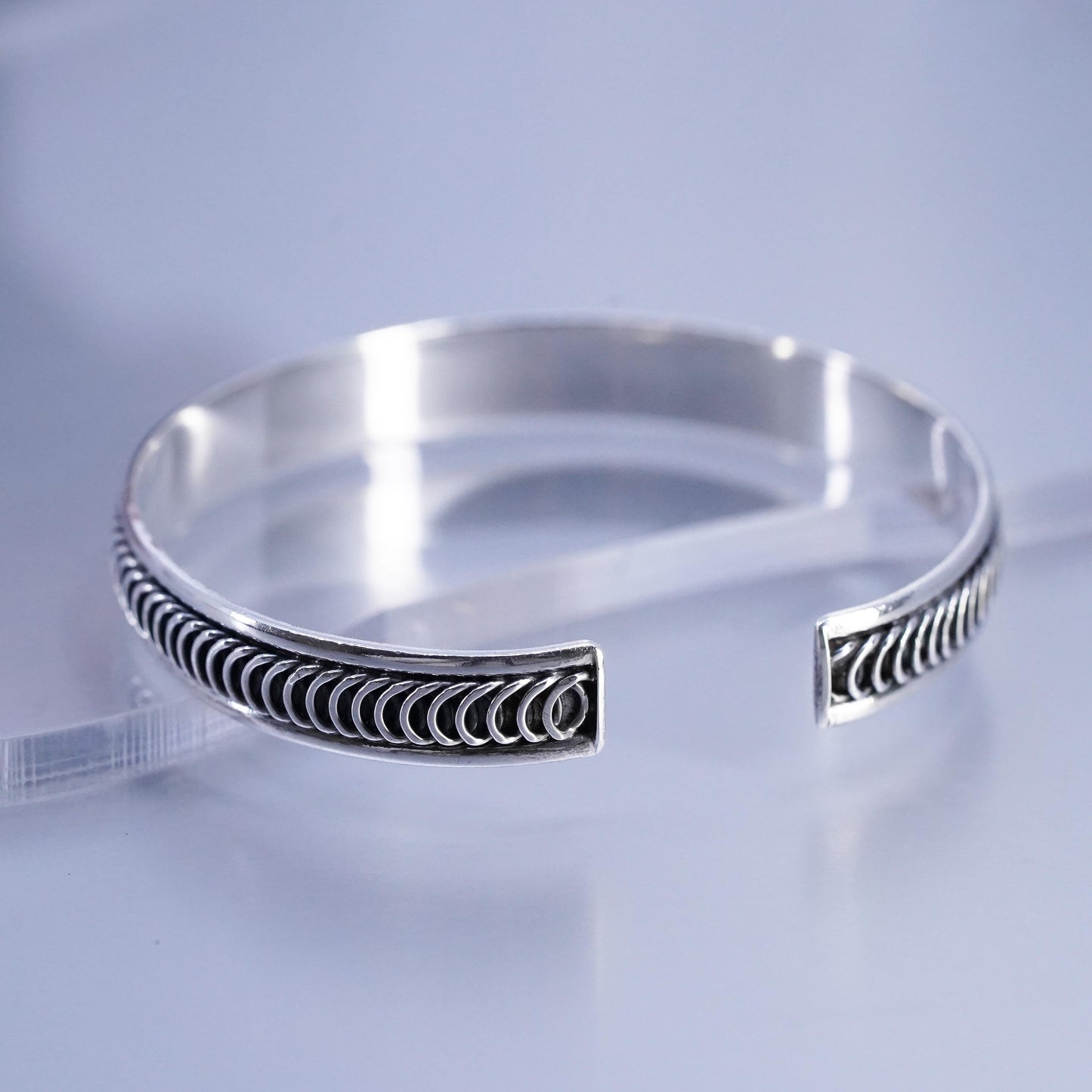 6.75”, Vintage 925 sterling silver handmade bracelet, textured stackable cuff