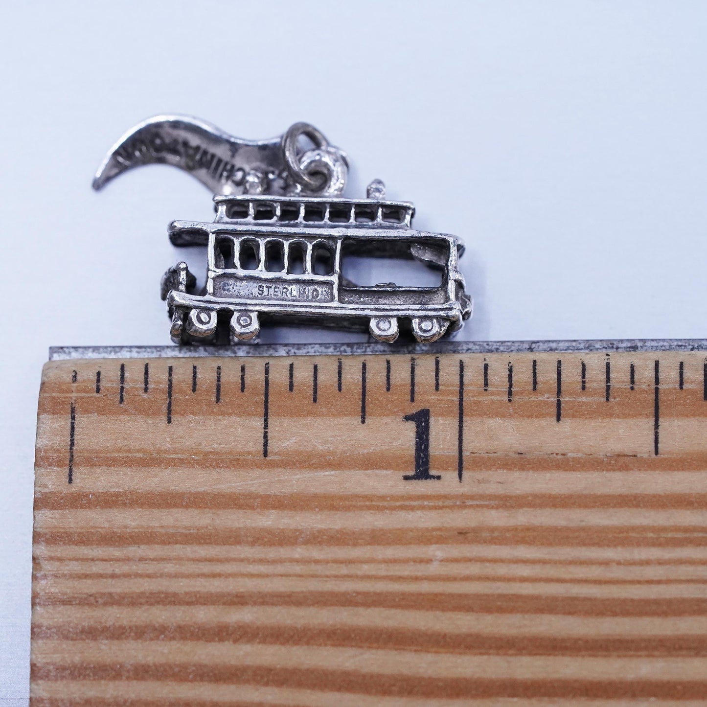 Antique Sterling silver 925 cable transport car charm pendant with SF Chinatown