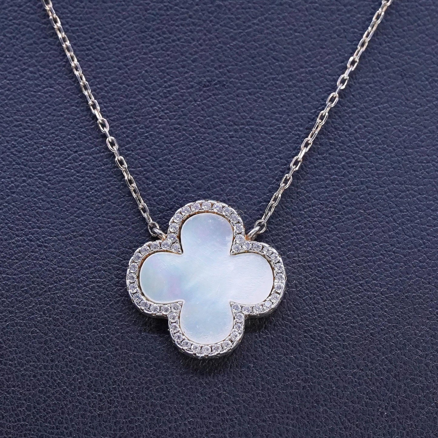 16+2", vermeil gold Sterling 925 silver necklace mother of pearl flower pendant
