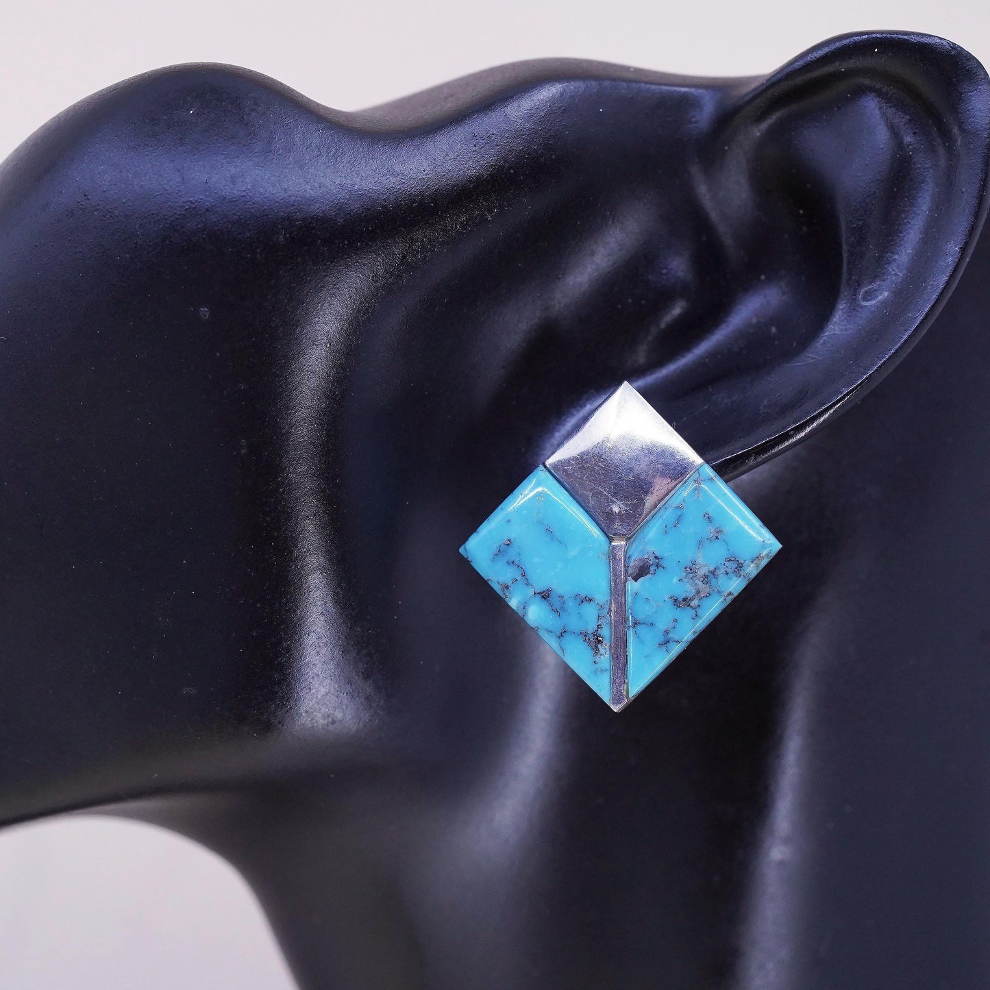 Native American Geometric Sterling silver earrings, 925 square studs turquoise