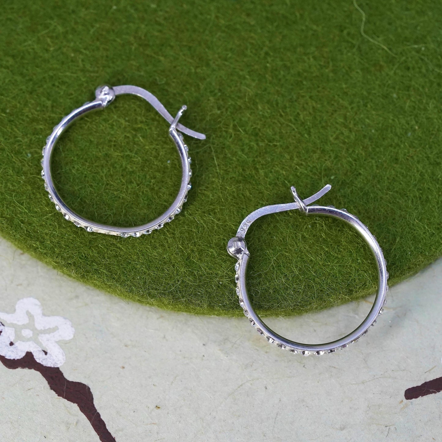 0.75”, Vintage sterling silver earrings, 925 silver hoops, Huggie cluster Cz