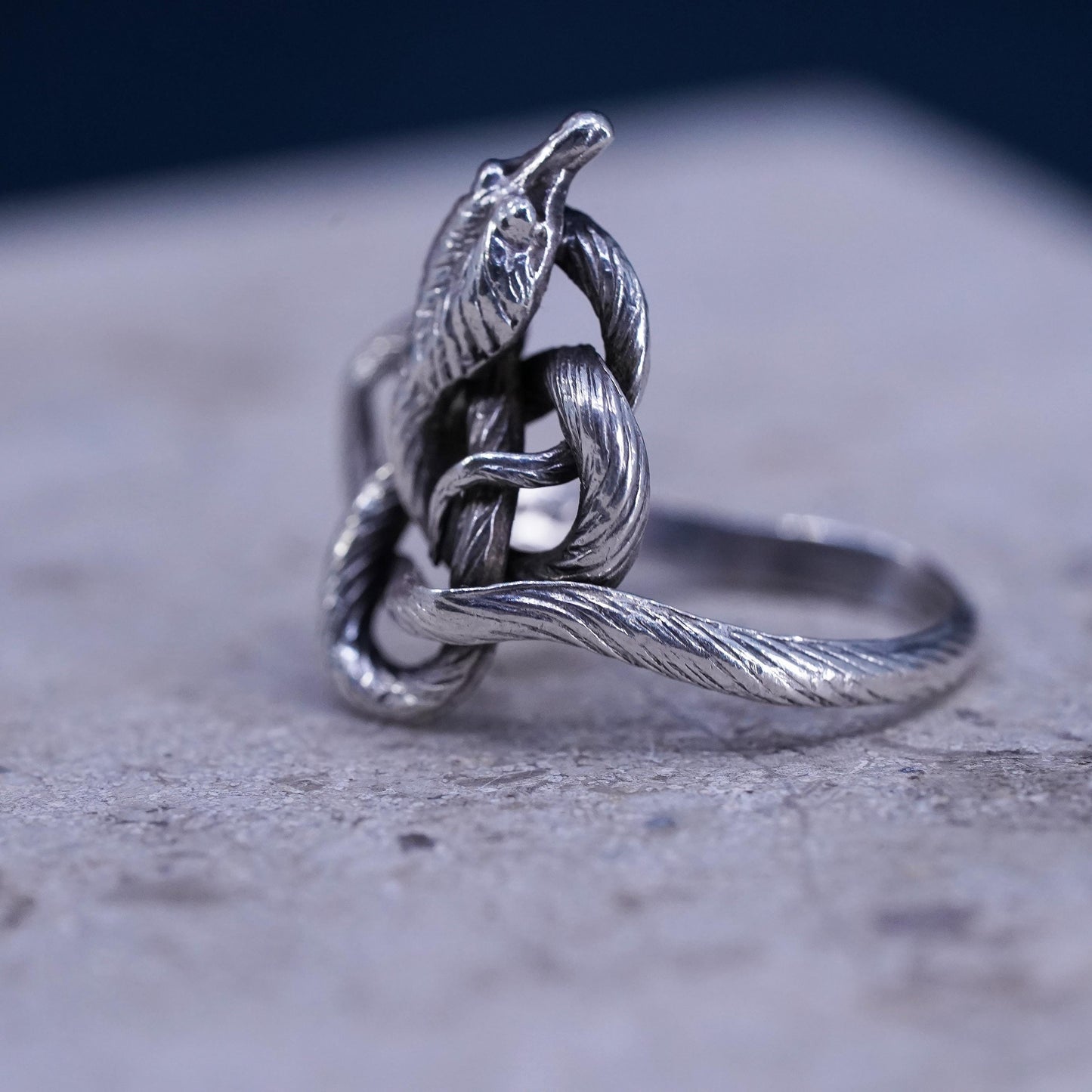 Size 4, vintage Sterling silver handmade entwined snake ring, 925 band