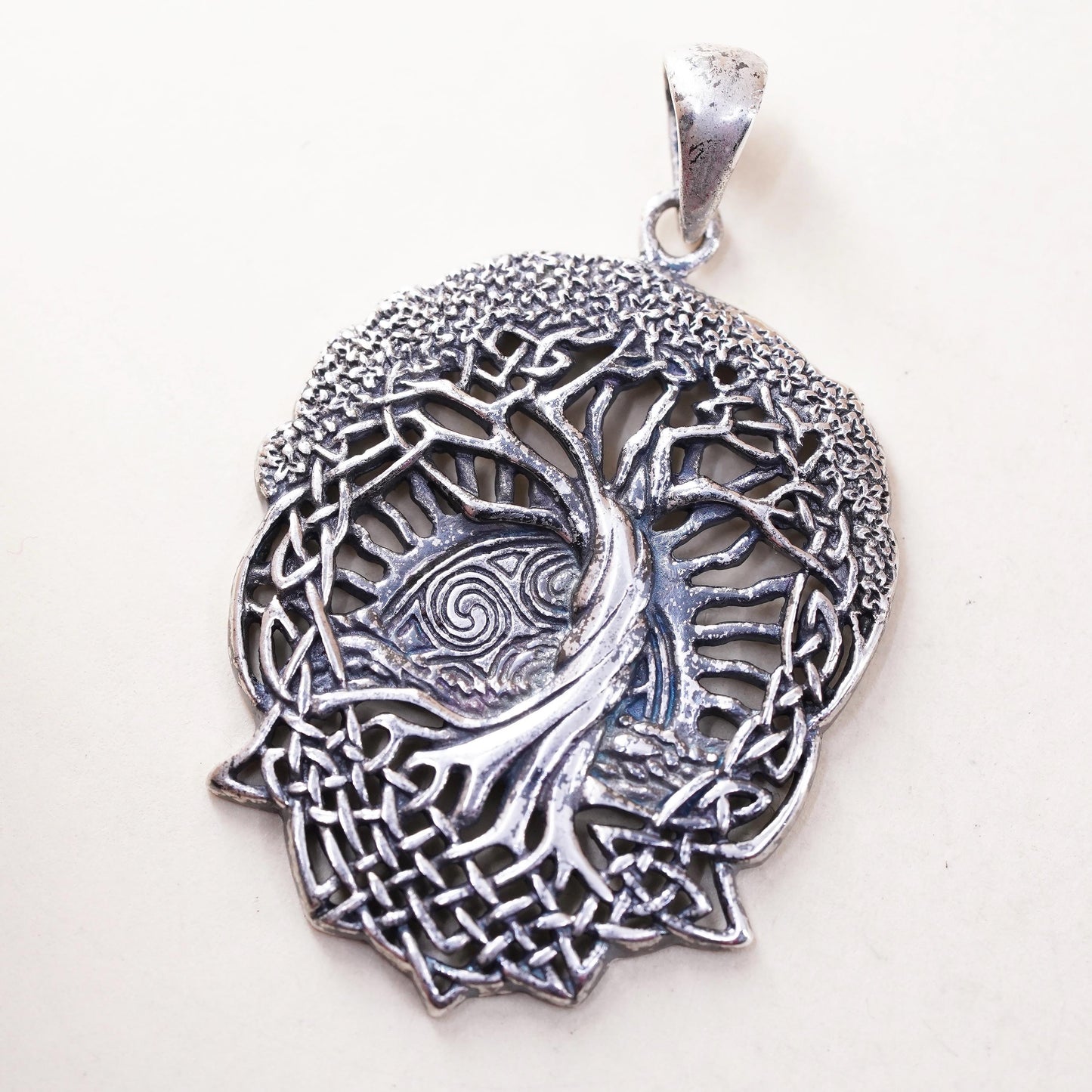 Vintage sterling silver handmade pendant, 925 filigree family tree charm