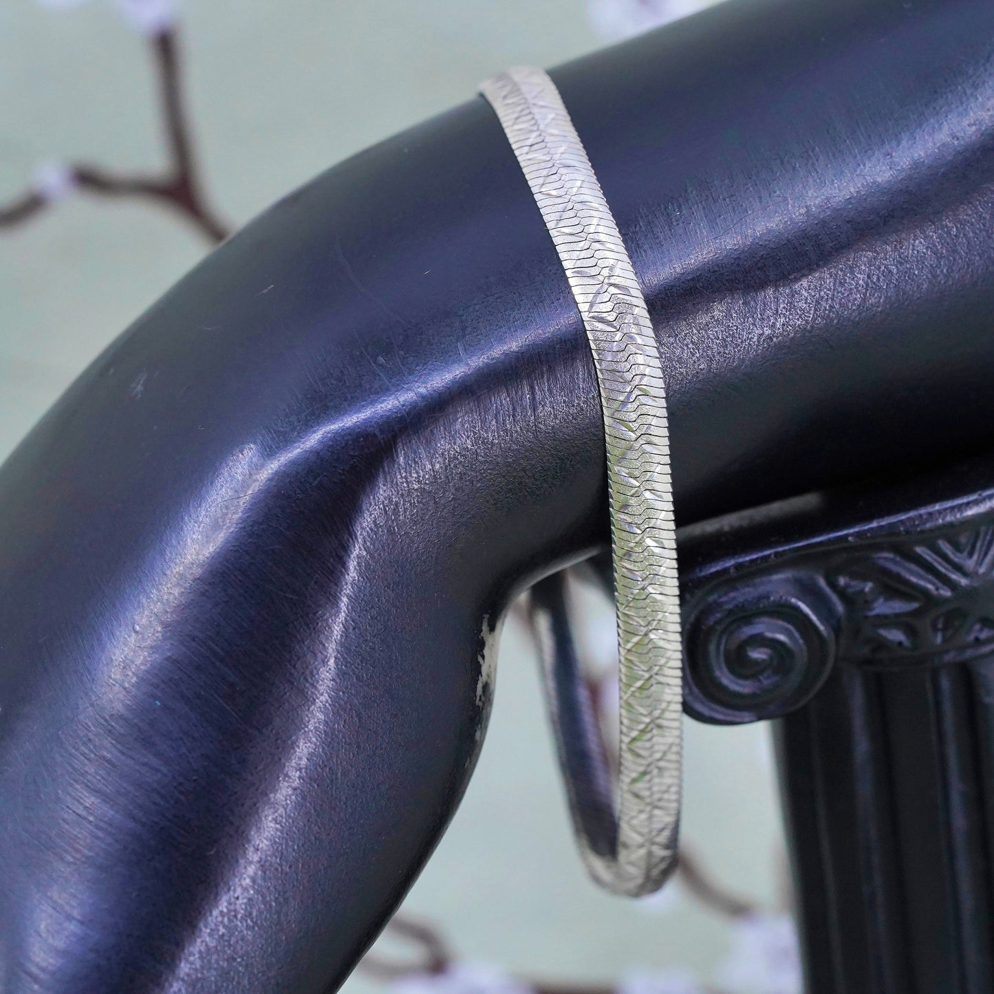 7.25”, 6mm, Vintage sterling silver herringbone bracelet, Italy 925 chain