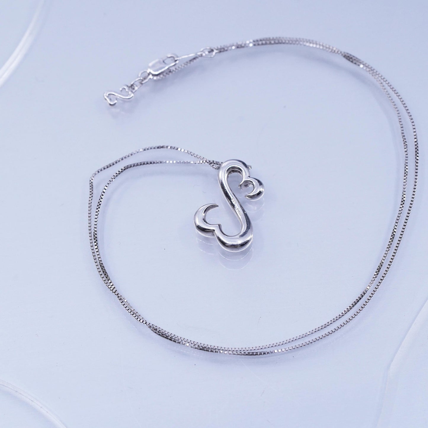 20”, vintage Sterling 925 silver handmade box necklace with open heart pendant