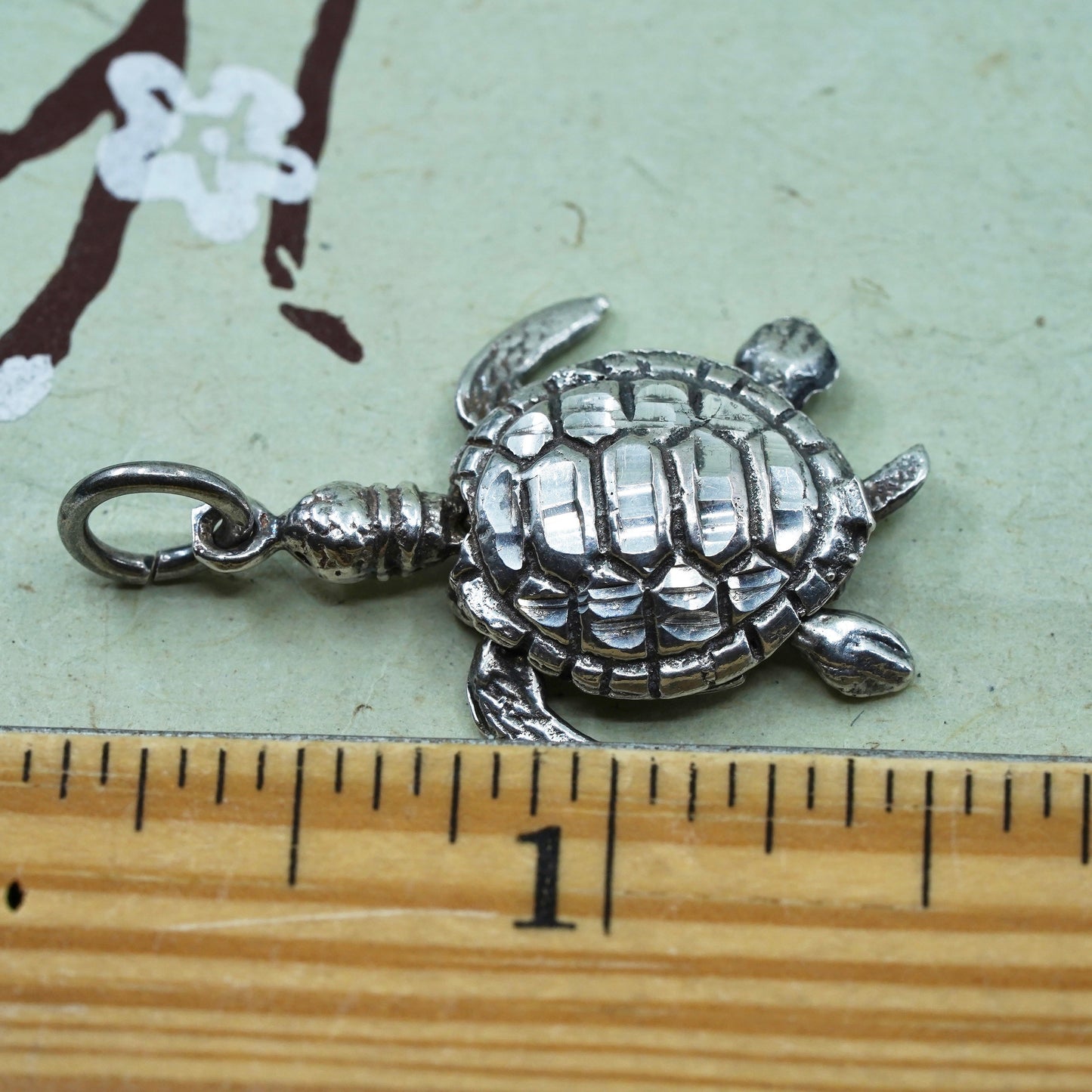 mexico sterling silver handmade pendant, 925 turtle charm with movable joints