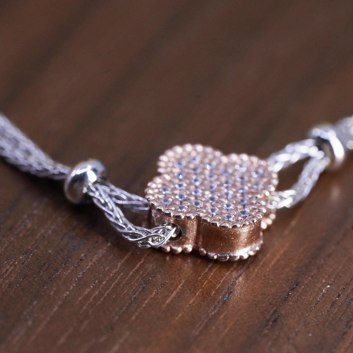 7.25”, Dyadema Italian sterling silver 925 wheat bracelet CZ lucky clever charm