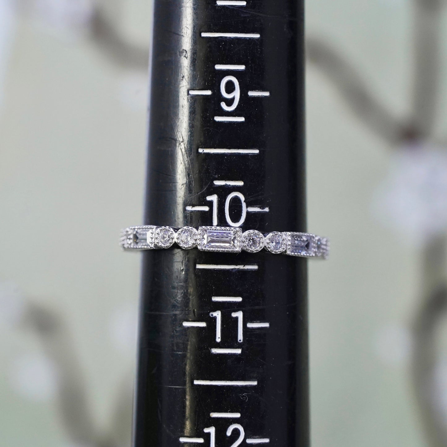 Size 10, Vietnam sterling 925 silver ring with cluster CZ, stackable band