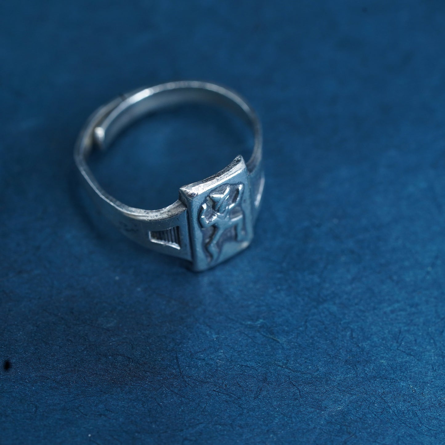 Size adjustable, Vintage Campfire Girls Wood Gathering Sterling Silver Ring