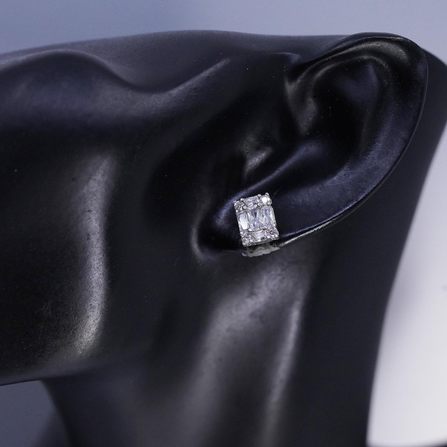 Vintage Sterling 925 silver earrings, studs with cluster Cz