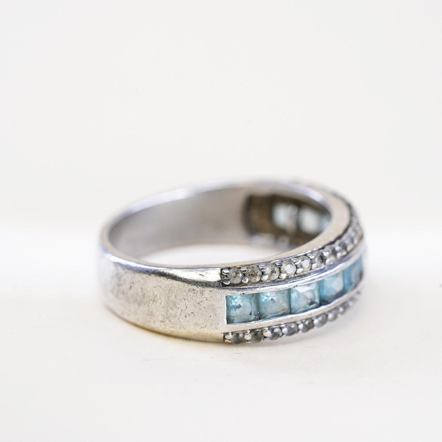 Size 7.25, VTG sterling 925 silver handmade stackable band ring square topaz