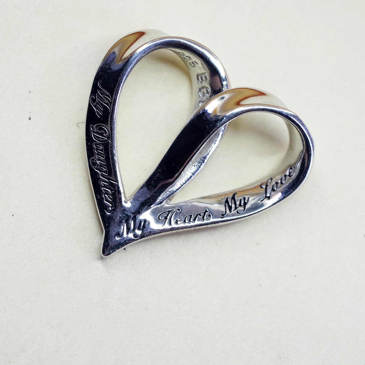 Vintage sterling silver pendant, 925 heart with diamond my daughter heart love