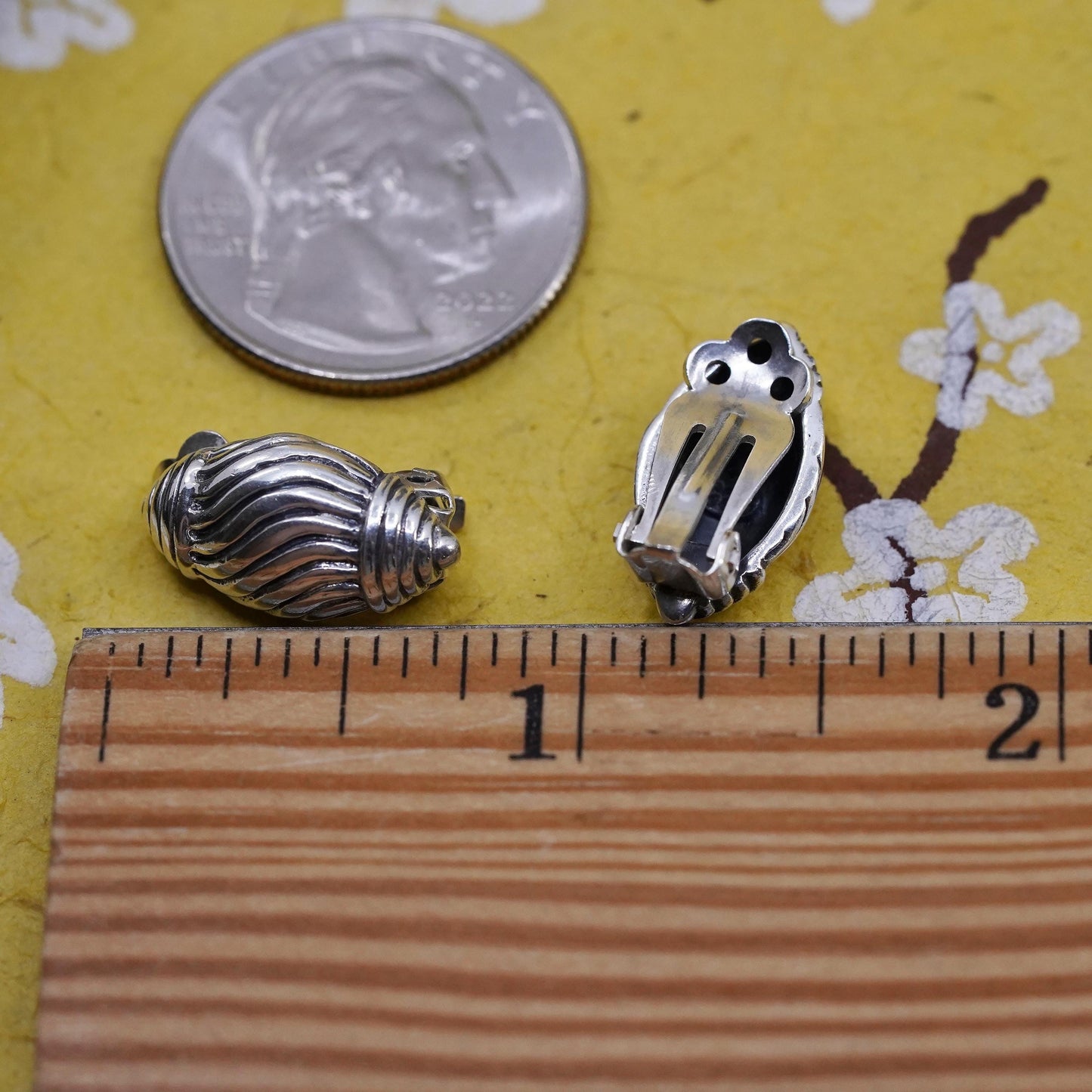 Vintage HBC Sterling silver handmade earrings, 925 textured clip on