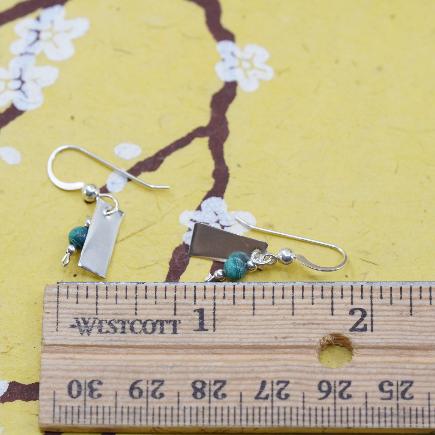 Vintage Sterling 925 silver handmade tag earrings with turquoise bead
