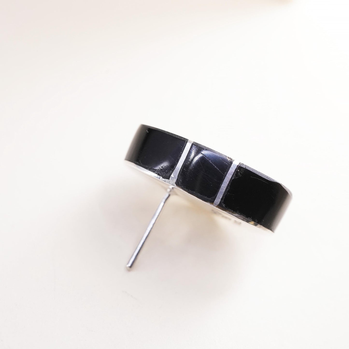 Vintage southwestern Mexican Sterling 925 silver stud with onyx, single earring