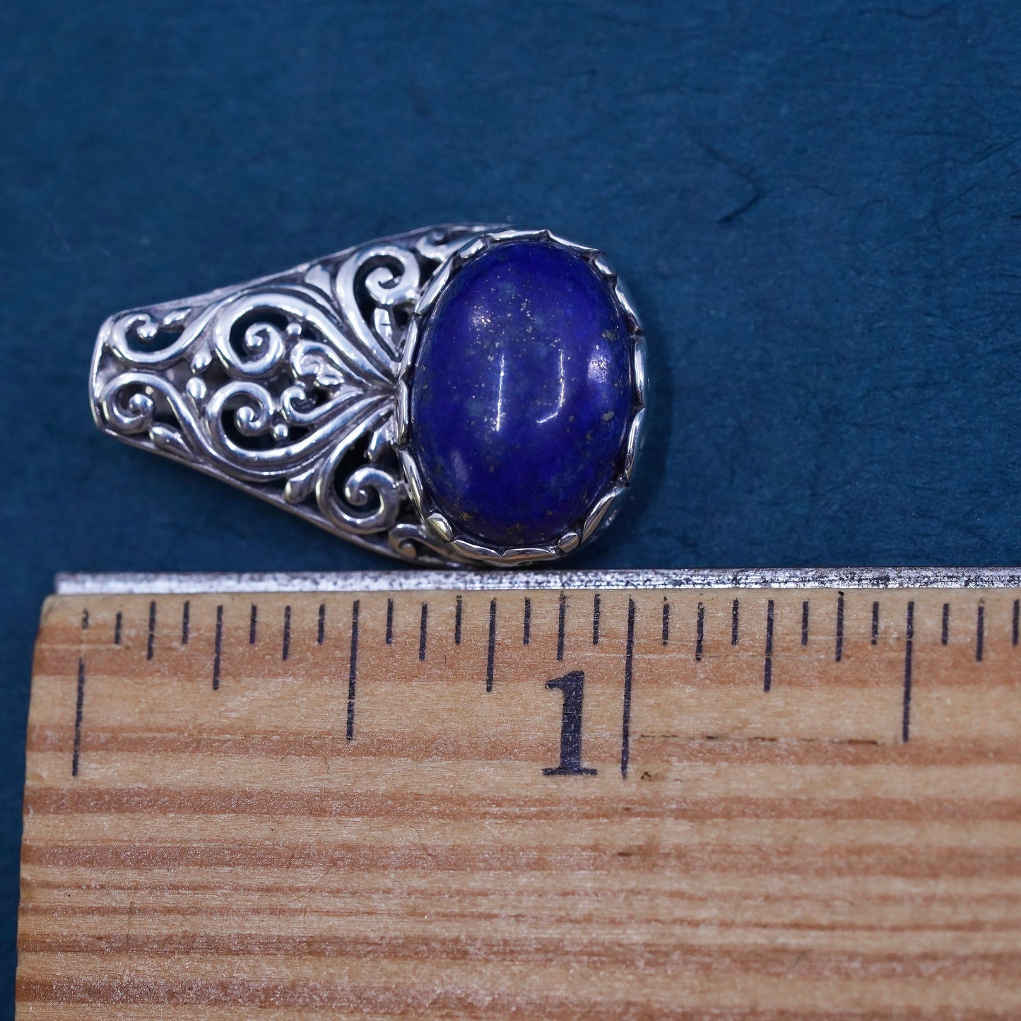 Vintage Sterling silver handmade pendant, 925 filigree teardrop w/ lapis lazuli