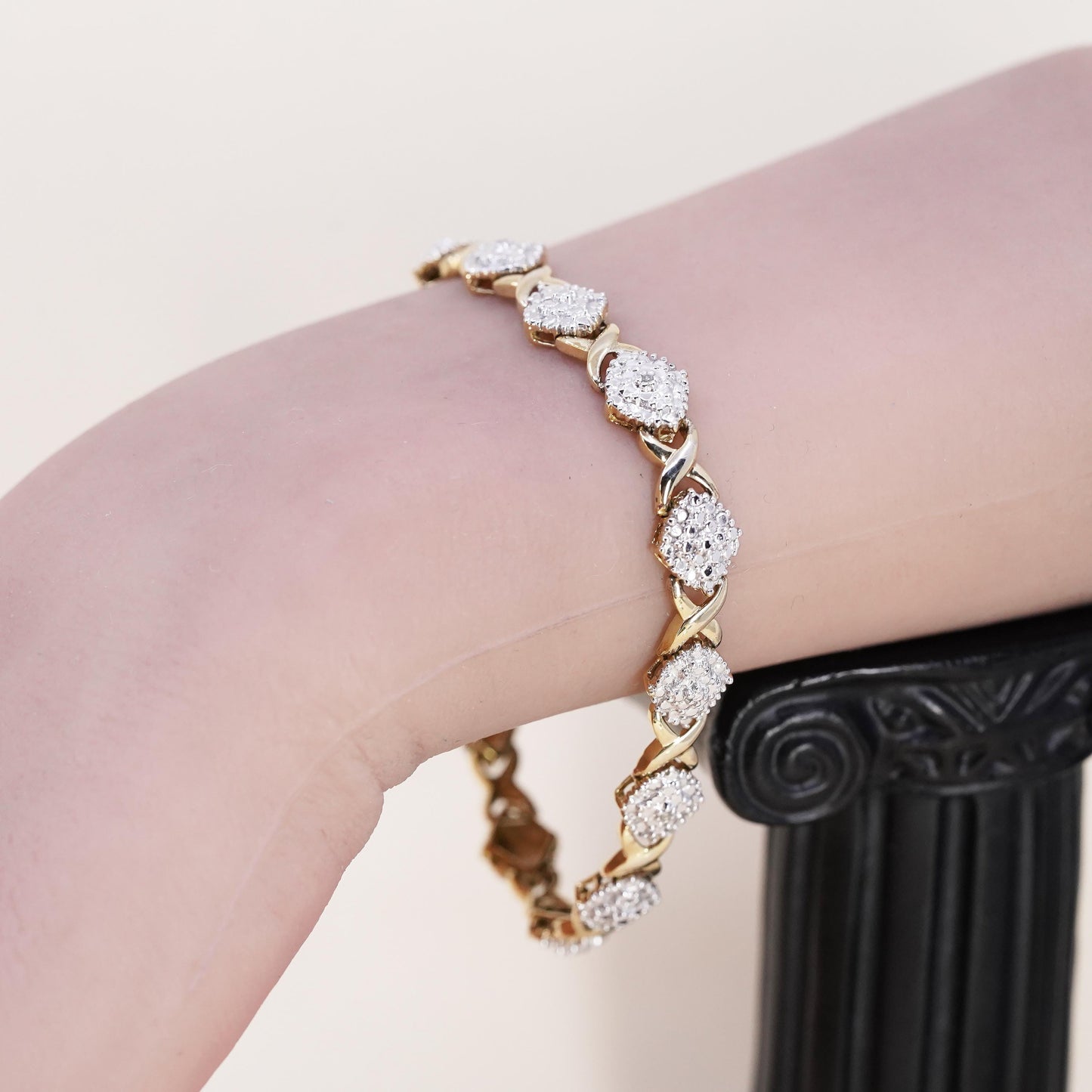 7.25”, vermeil gold over sterling silver tennis bracelet 925 XOXO chain diamond