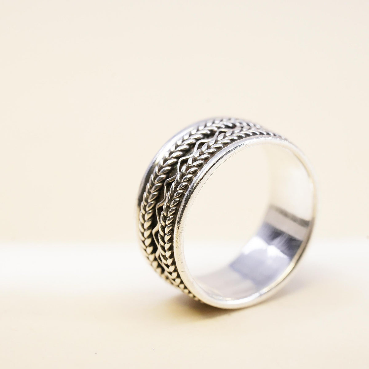 Size 6.75, vintage Sterling silver handmade ring, 925 woven braided cable band