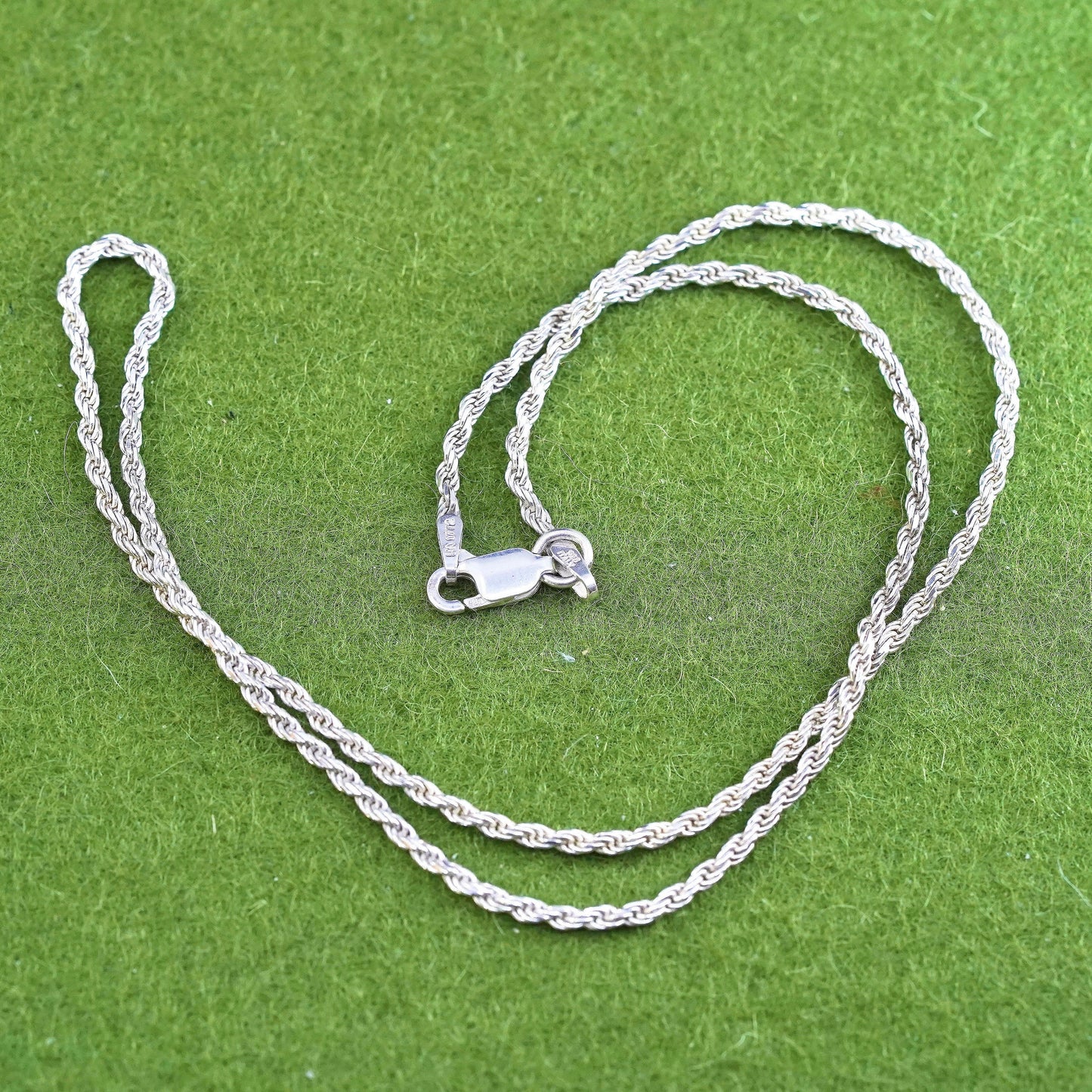 16” 2mm, vintage sterling silver necklace, 925 rope chain