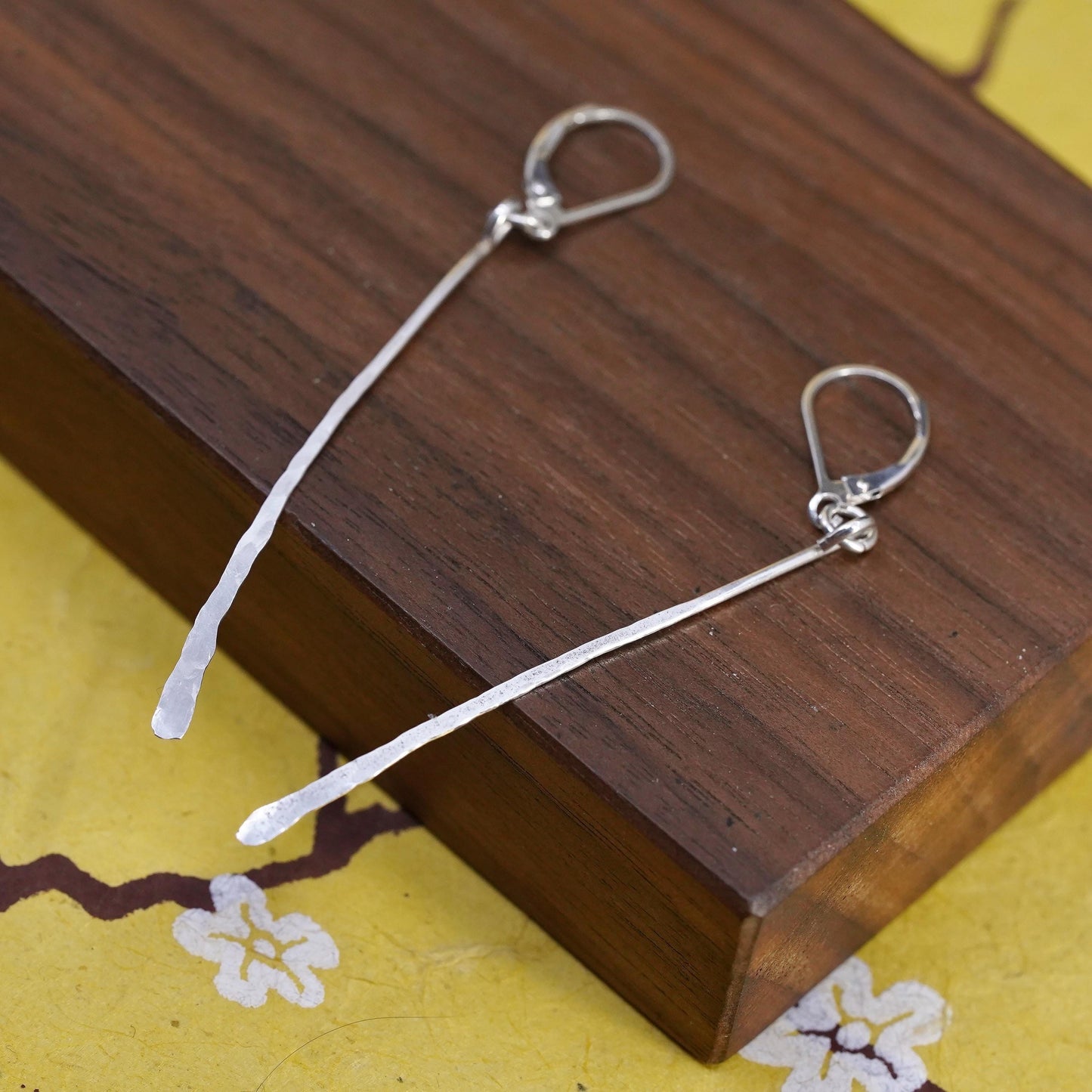 Vintage Sterling silver handmade earrings, 925 Hammered long dangles