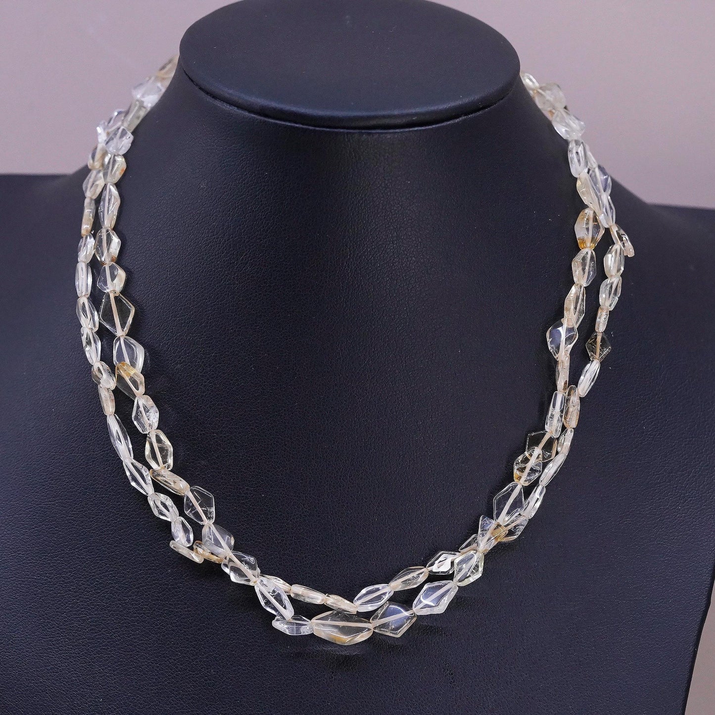 16", Sterling silver 925 necklace w/ double strands citrine beads toggle clasp