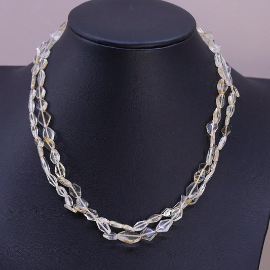 16", Sterling silver 925 necklace w/ double strands citrine beads toggle clasp