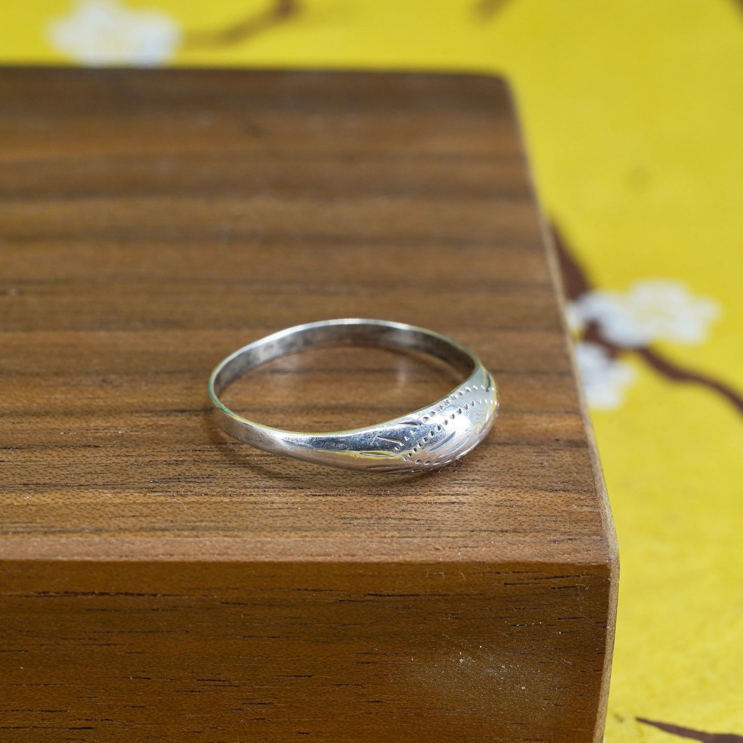 size 7.75, vintage Sterling silver handmade stackable ring, 925 textured band