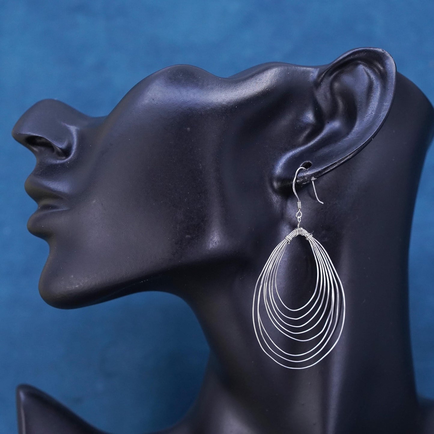 Vintage Sterling handmade Earrings, 925 Silver wired teardrop dangles