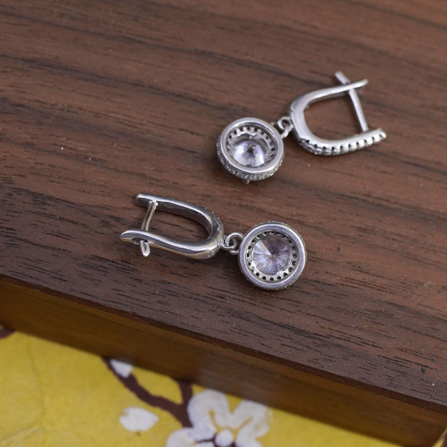 vintage Nana Sterling silver earrings, 925 huggie hoops with cluster cz dangles