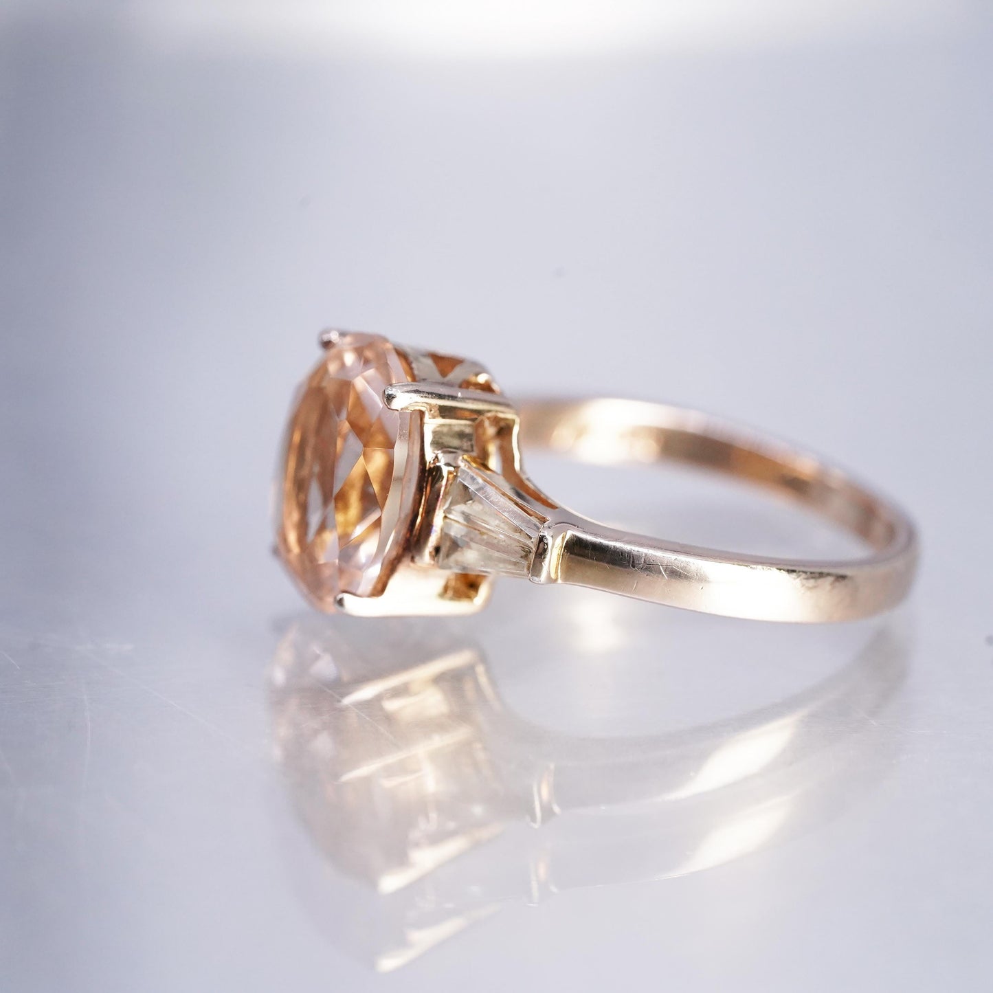 Size 7, vermeil rose gold over Sterling 925 silver ring oval orange crystal Cz