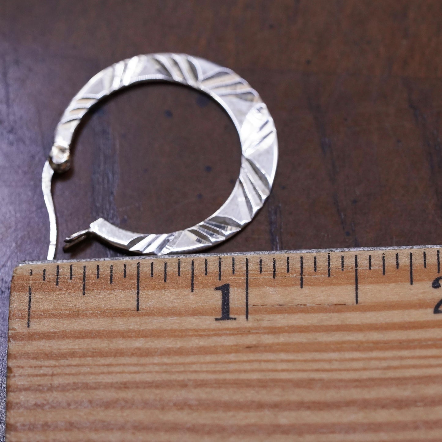 1", Vintage sterling silver loop single earring, minimalist textured hoop